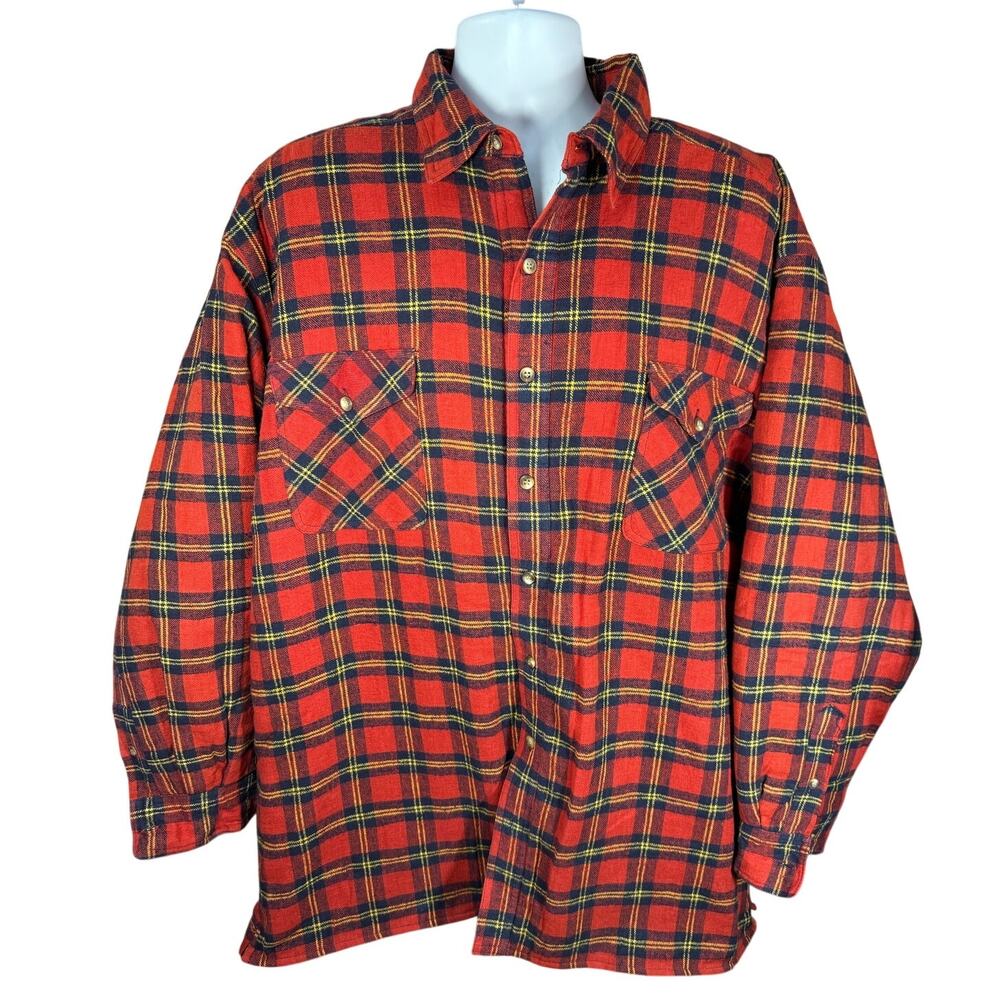 Vtg Sports Afield Flannel Shirt Jacket Quilted Lined Red Plaid Mens 2XLT Field